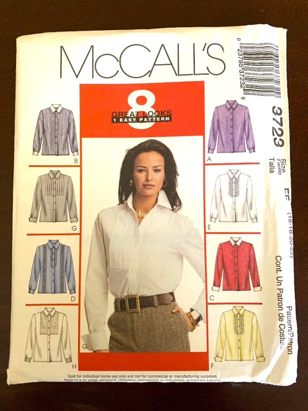 Vintage Uncut McCall's Pattern #3723 in size (16,18,20,22) Misses Shirts